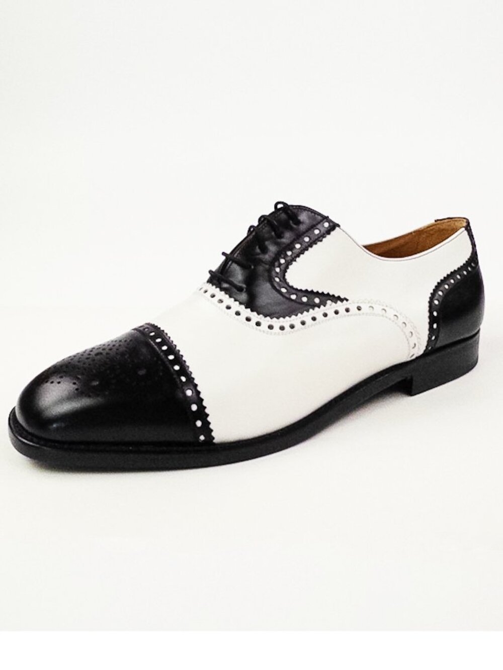 Magnanni Black White Two-Tone Cap Toe Brogue Derby Shoes 9.5 Wide NWT - Picture 6 of 11